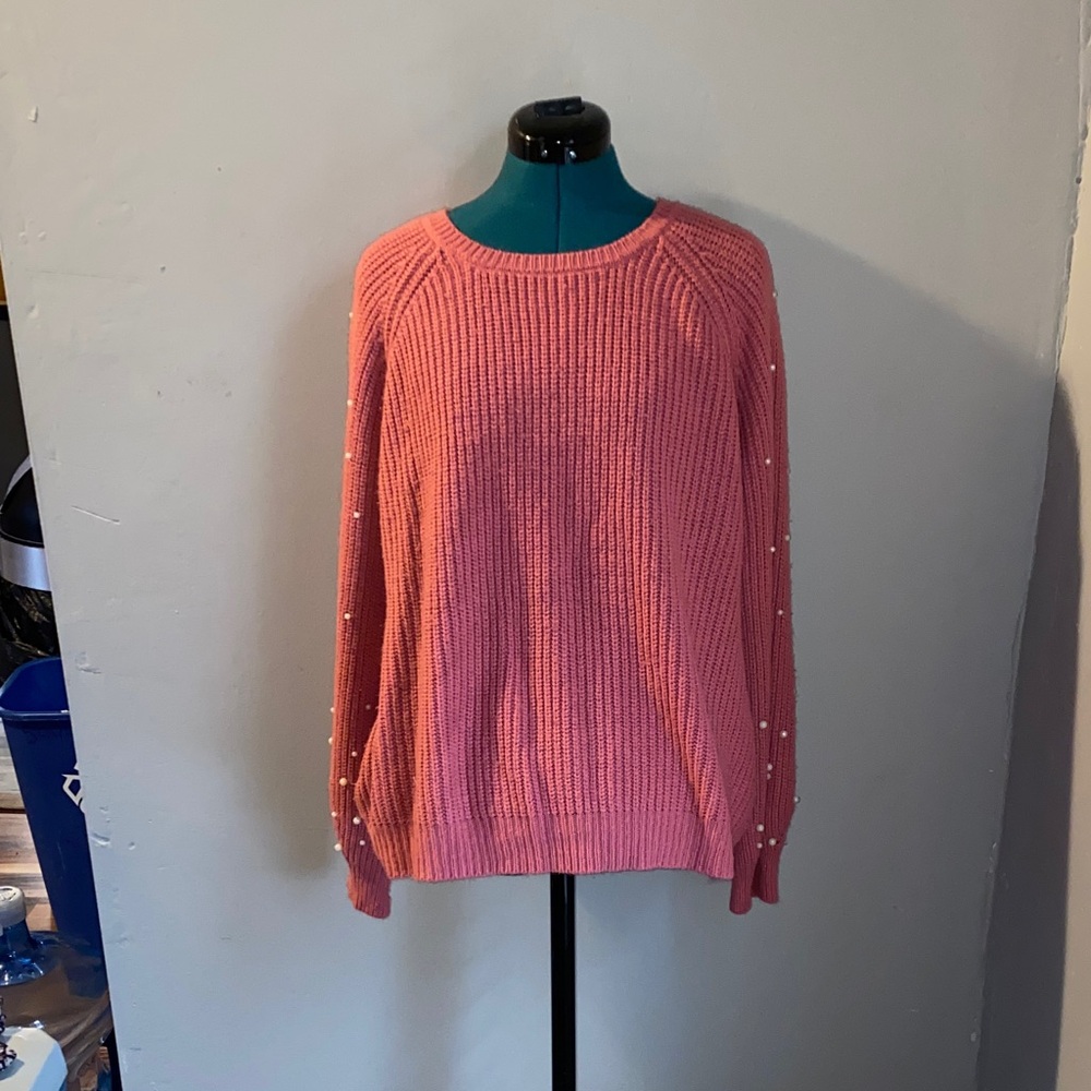 NY Collection Pink Crew Neck Sweater